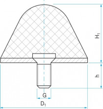 Gumový doraz kužeľový typ.16 - 70x70 M12x24 50Sha tvar 80.16 - N1