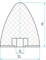 Silentblok - doraz kužeľový s maticou typ KP-E 25x25 M6 55ShA - N1